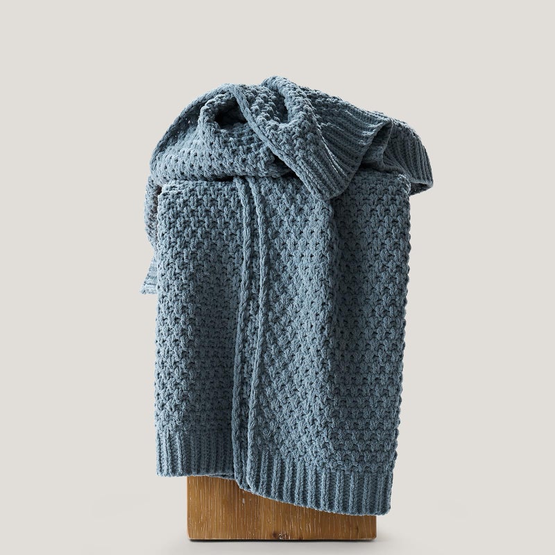 EVERGRACEHOME Chunky Chenille Knit Throw Blanket for Couch, Soft Luxurious Moss Stitch Blankets for Bed, Cozy Decorative Farmhouse Knitted Throws for Sofa, Stormy Blue, 60" x 80" - Image 5