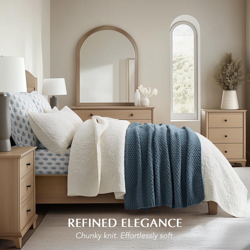 EVERGRACEHOME Chunky Chenille Knit Throw Blanket for Couch, Soft Luxurious Moss Stitch Blankets for Bed, Cozy Decorative Farmhouse Knitted Throws for Sofa, Stormy Blue, 60" x 80" - Image 2