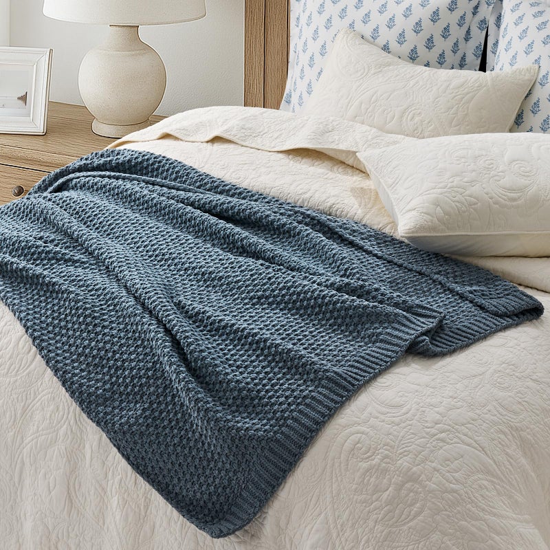EVERGRACEHOME Chunky Chenille Knit Throw Blanket for Couch, Soft Luxurious Moss Stitch Blankets for Bed, Cozy Decorative Farmhouse Knitted Throws for Sofa, Stormy Blue, 60" x 80" - Image 4