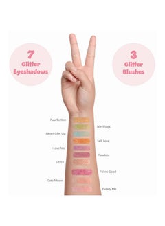 Expressions Expressions Perfectly Me Glisten & Glitter Makeup Palette 10 Color Eyeshadow Palette & Blush Makeup Novelty Beauty Set, Fold Out Compact with Mirror, Cute Makeup Kit Gifts - Washable, Non-Toxic  - Image 3