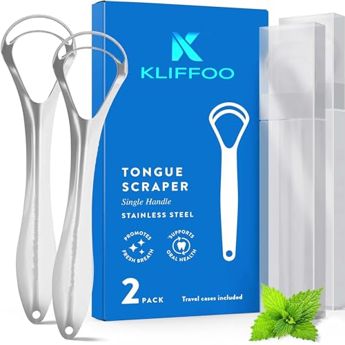 Kliffoo Tongue Cleaner for Adults & Children, 2pcs Dual Scraping Head Tongue Scraper with Case for Hygiene, Fights Bad Breath & Oral Health Care, Deep Clean Tongue Cleaning Tool, Silver (2) - Image 1