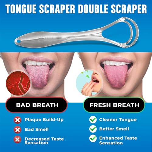 Kliffoo Tongue Cleaner for Adults & Children, 2pcs Dual Scraping Head Tongue Scraper with Case for Hygiene, Fights Bad Breath & Oral Health Care, Deep Clean Tongue Cleaning Tool, Silver (2) - Image 2
