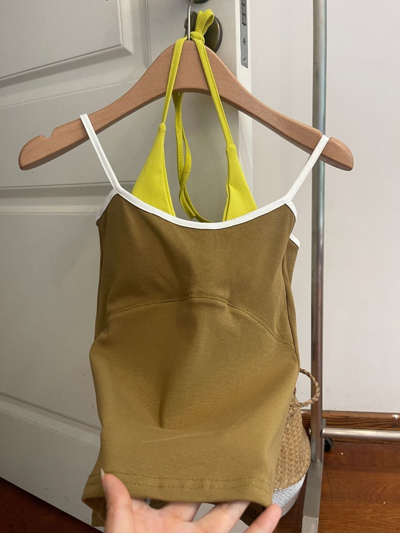 Niche Loal * Contrast Color Spell Edge Slim Fake Two-Piece Hanging Neck Suspenders Wear Sports Leisure With Chest Pad Vest Summer - Image 1