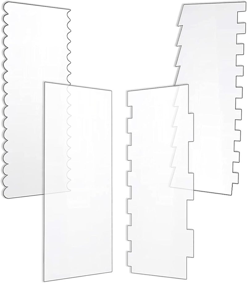 DOSAKEIKO 4 Pcs Cake Scraper Set Acrylic Cake Decorating Supplies Large Transparent Cake Smoother for Icing Perfect for Butter Cream Frosting with 7 Different Shapes Durable - Image 1