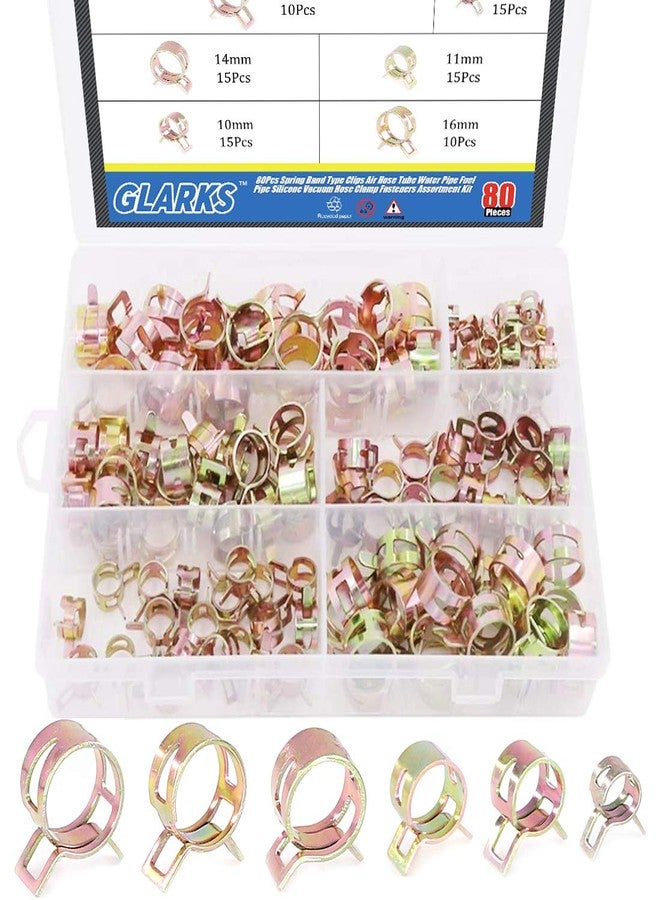 Glarks 80Pcs Spring Band Type Clips Air Hose Tube Water Pipe Fuel Pipe Silicone Vacuum Hose Clamp Fasteners Assortment Kit (7mm 10mm 11mm 14mm 16mm 17mm) - Image 1