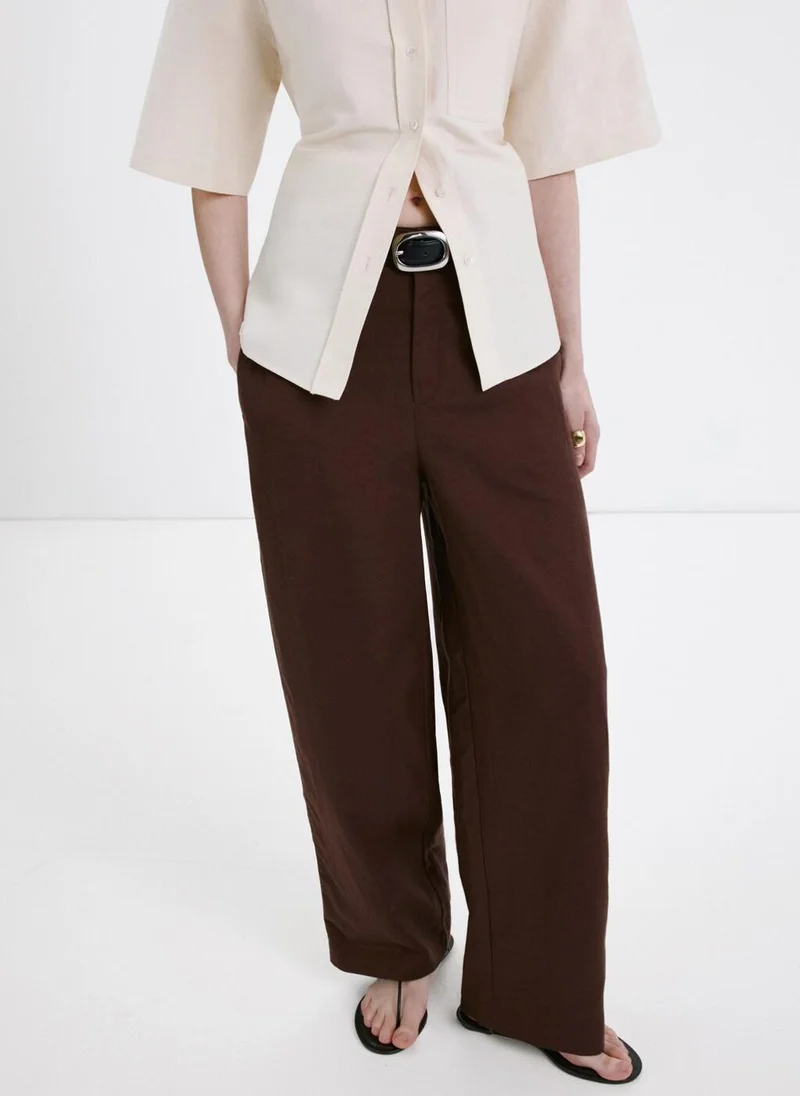 MANGO Linen High-Waist Trousers