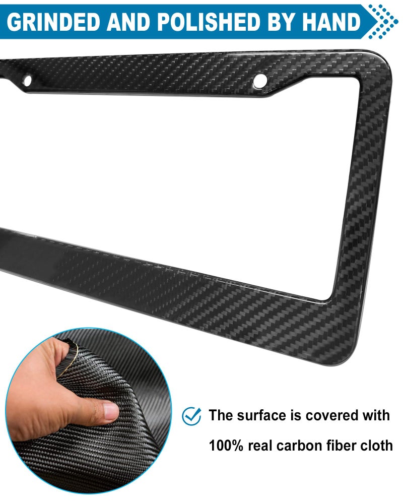 ZXFOOG Carbon Fiber License Plate Frame- Real Carbon Fiber Cloth Wrap Stainless Steel Holder, Wide Edge Black Car Tag Cover with Anti Theft Screws Caps, 1 Pack 2 Hole - Image 3