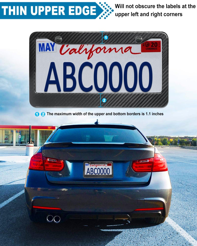 ZXFOOG Carbon Fiber License Plate Frame- Real Carbon Fiber Cloth Wrap Stainless Steel Holder, Wide Edge Black Car Tag Cover with Anti Theft Screws Caps, 1 Pack 2 Hole - Image 5