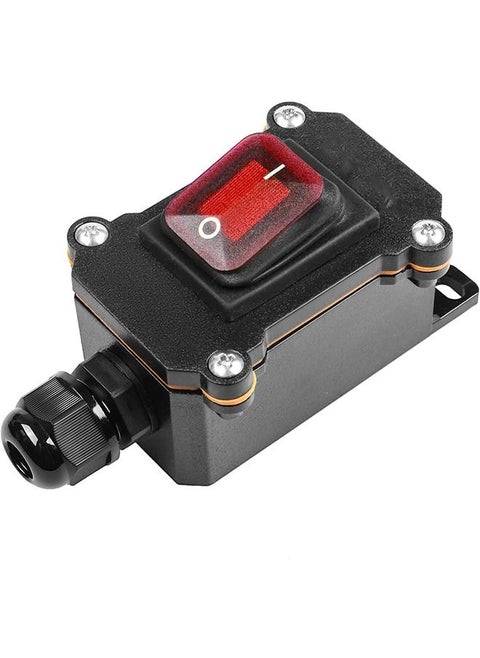 Inline Cord Switch DPST AC/DC 20A-125V,16A-250V,30A-24V,35A-12V, IP66 Waterproof On-Off with 2 Red Light Buttons, One-Side Entry & Exit Line, Outdoor Electrical Start Stop Toggle Switch