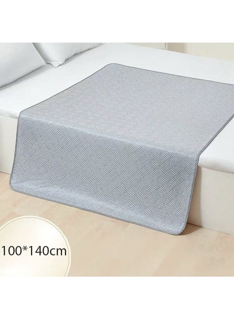 HaLunhi Summer Ice Silk Incontinence Pads for Men and Women，Incontinence Mattresses，Washable And Reusable Anti-Bedwetting Waterproof Mattress Protectors，Adult Incontinence Non-Slip Mattresses (Blue Plaid，100*140cm)  - Image 1