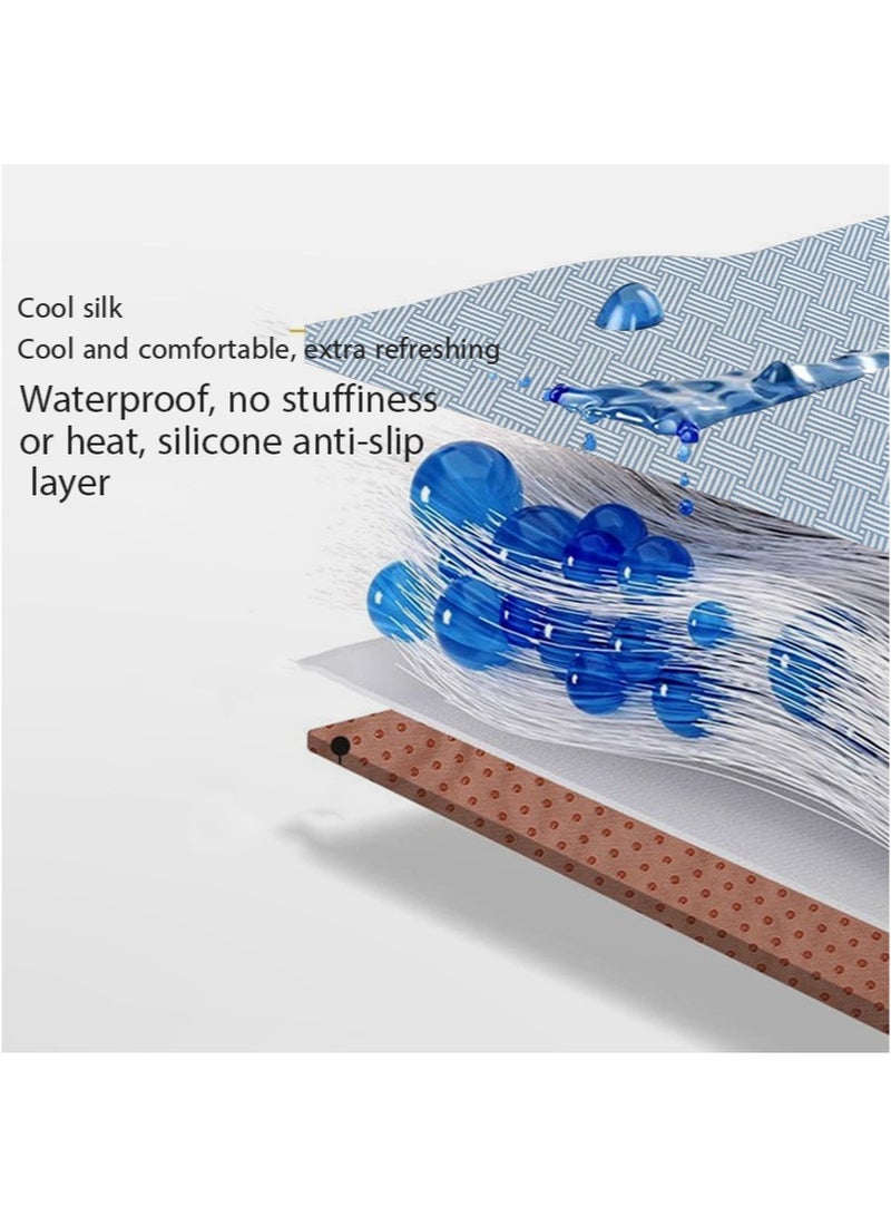 HaLunhi Summer Ice Silk Incontinence Pads for Men and Women，Incontinence Mattresses，Washable And Reusable Anti-Bedwetting Waterproof Mattress Protectors，Adult Incontinence Non-Slip Mattresses (Blue Plaid，100*140cm)  - Image 2