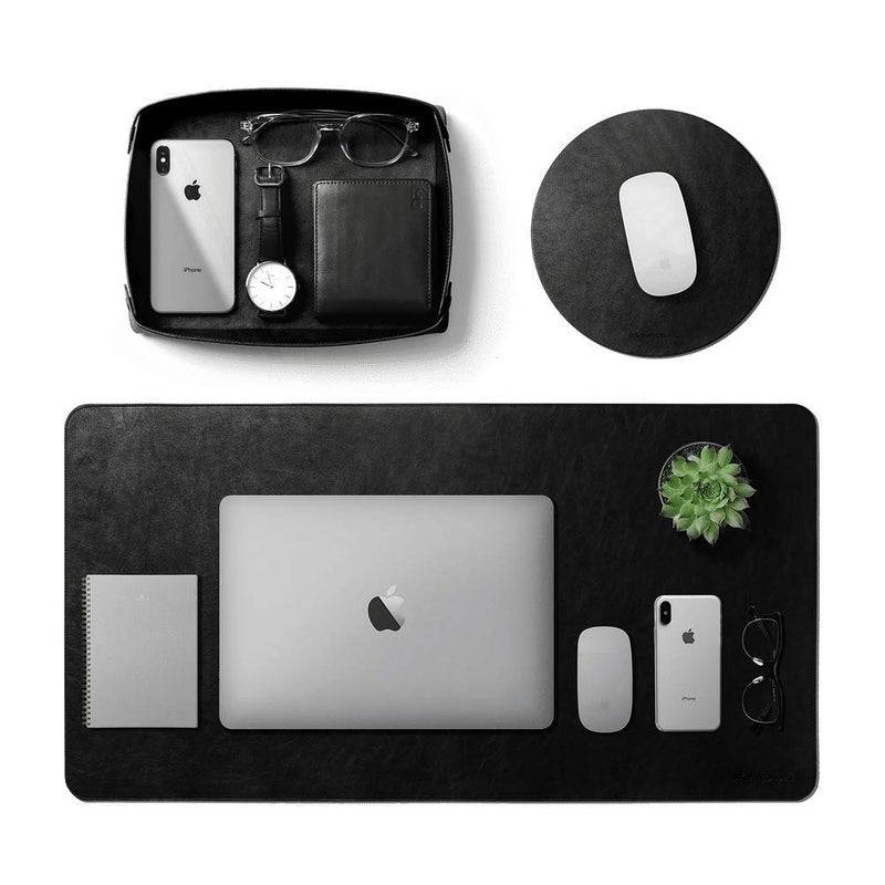 Daily Objects Turf Desk Mat Trio Bundle | Turf Vegan Tray | Orb Mouse Pad - Limited Edition | Work from Home/Office/Gaming | Premium Vegan Leather | Anti-Skid | Anti-Slip | Reversible| 85 * 45cm| Black - Image 1