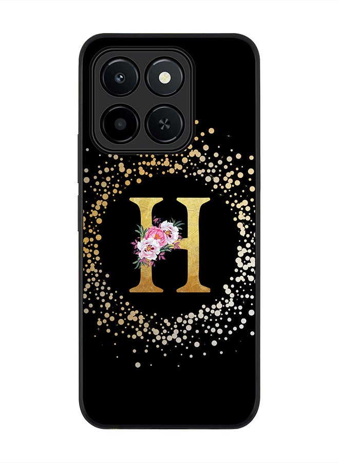 For Honor X6c Case,Slim fit Camera Protection, Shockproof Thin Phone cover  - Custom Monogram Floral - H ( Black )