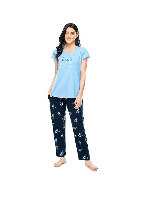 Women's Cotton Floral Printed Relaxed Night Suit Set of Top & Pyjama