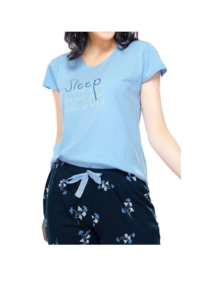 Accessorize Kingdom - Women's Cotton Floral Printed Relaxed Night Suit Set of Top & Pyjama - Image 1