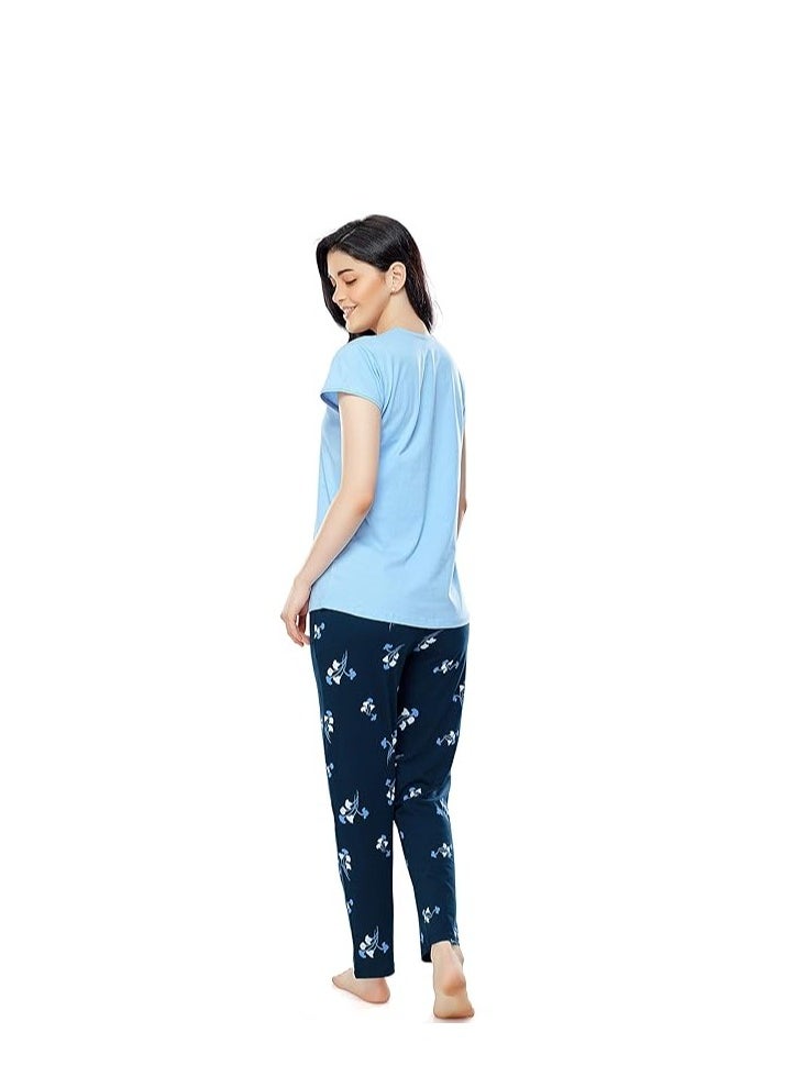 Accessorize Kingdom - Women's Cotton Floral Printed Relaxed Night Suit Set of Top & Pyjama - Image 1