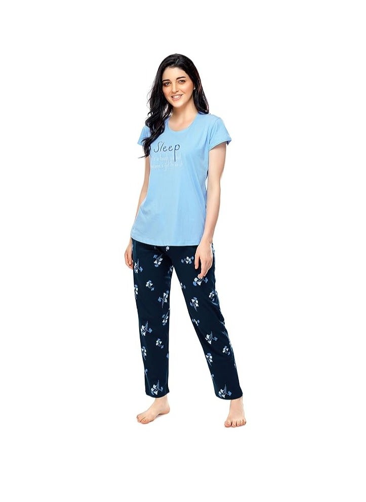 Accessorize Kingdom - Women's Cotton Floral Printed Relaxed Night Suit Set of Top & Pyjama - Image 1