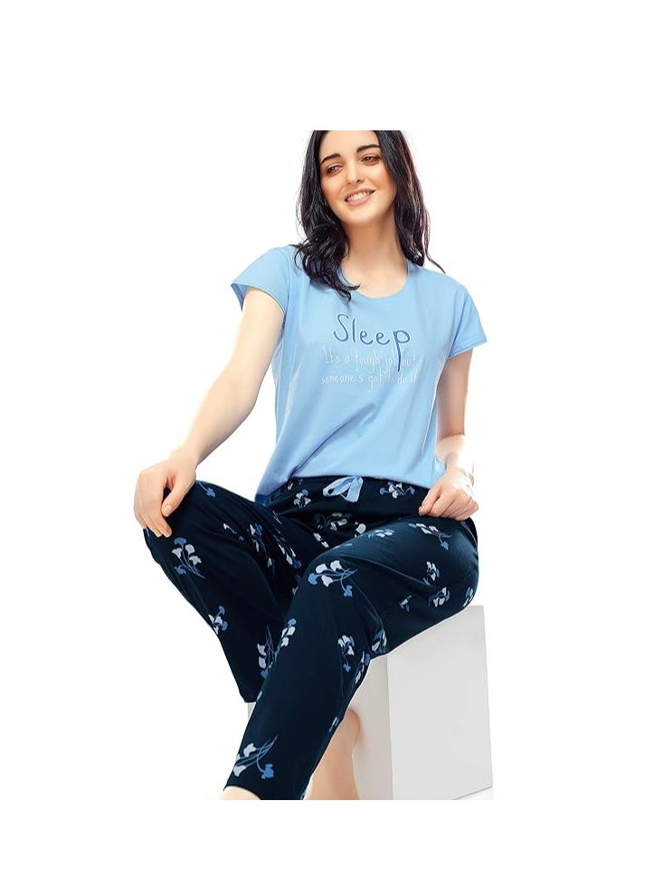 Accessorize Kingdom - Women's Cotton Floral Printed Relaxed Night Suit Set of Top & Pyjama - Image 1