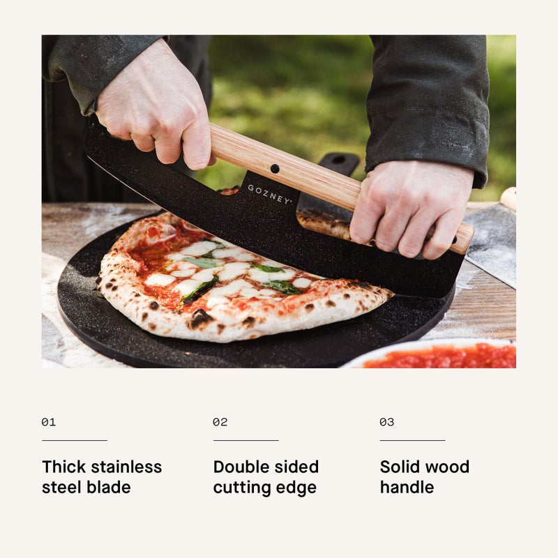 Gozney 13 3/4" Pizza Rocker with a 2mm Stainless Steel Blade, Wooden Handle that is Easy to Hold and Use - Image 3