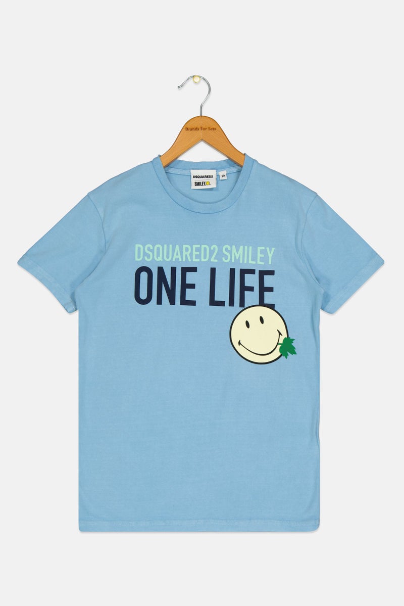 DSquared2 x Smiley Toddlers Boy Short Sleeves Brand Logo T-Shirt, Blue - Image 1