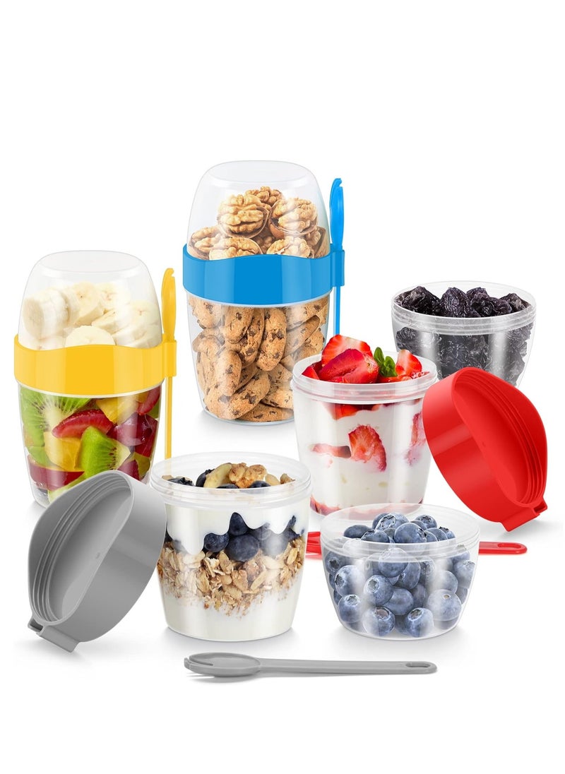 Mmmon 4 Pacs Large Yogurt Parfait Cups with Topping Cereal Cup,BPA-Free Plastic Crunch Breakfast Cup To Go,29 oz Reusable Overnight Oats Containers Jars with Lids,Microwaveable Dishwasher Safe  - Image 1