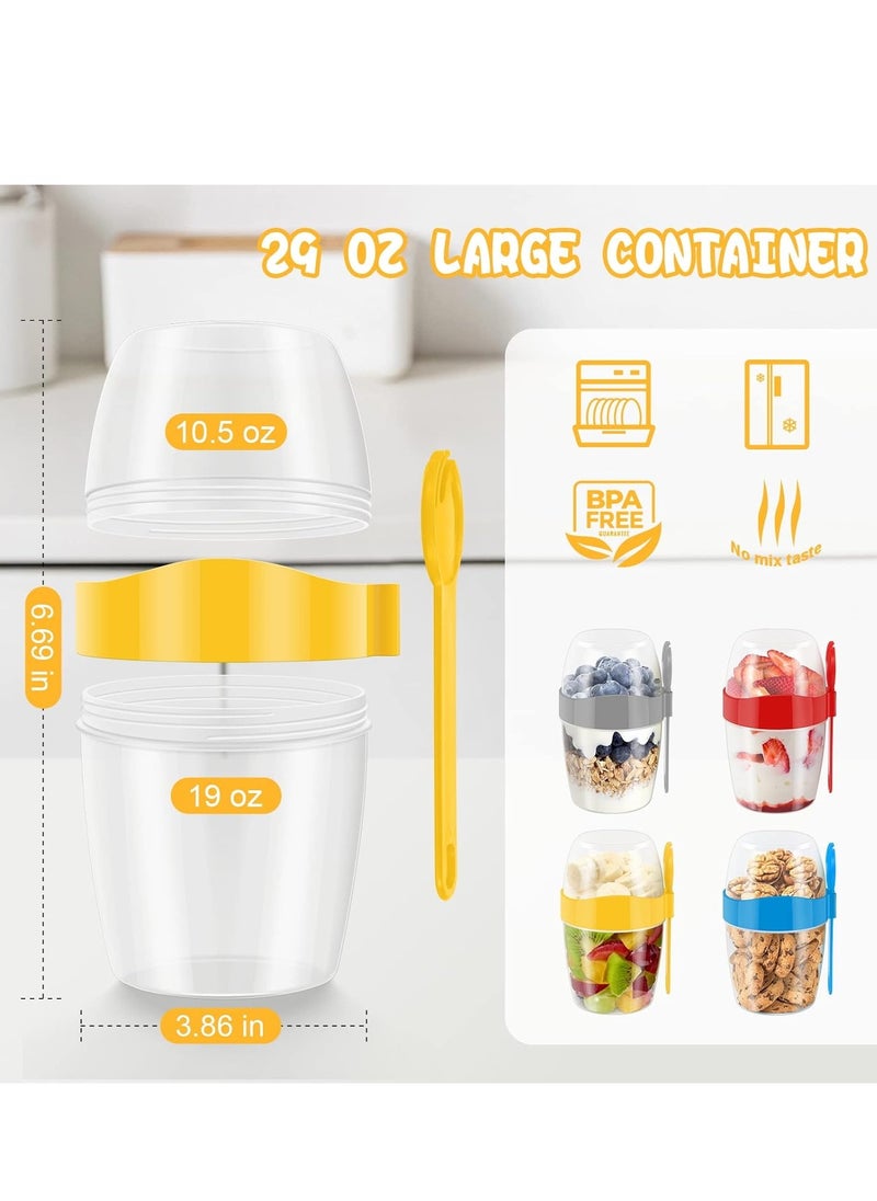 Mmmon 4 Pacs Large Yogurt Parfait Cups with Topping Cereal Cup,BPA-Free Plastic Crunch Breakfast Cup To Go,29 oz Reusable Overnight Oats Containers Jars with Lids,Microwaveable Dishwasher Safe  - Image 2