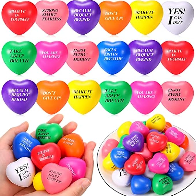 Jerify Heart Stress Balls 1. 57'' Motivational Inspirational Colorful Stress Relief Foam Ball Anxiety Relief Toys for Kids Adults School Carnival Reward Valentine Gift - Image 1