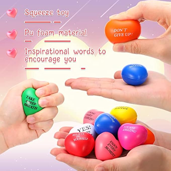 Jerify Heart Stress Balls 1. 57'' Motivational Inspirational Colorful Stress Relief Foam Ball Anxiety Relief Toys for Kids Adults School Carnival Reward Valentine Gift - Image 3