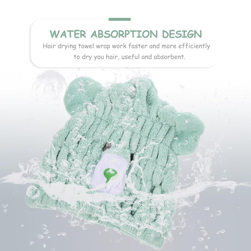 Light Green Coral Fleece Hair Towel Wrap Super Absorbent Drying Cap for Bath - Image 4