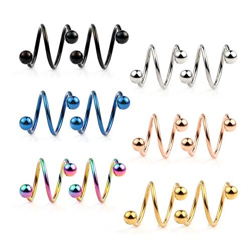 Ruifan 16G Stainless Steel Double Twist Ear Plug Earring Spiral Helix Stud Lip Ring Body Piercing Jewelry 8mm 6Pairs - Image 1