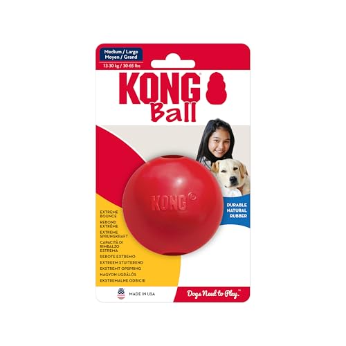 KONG Ball with Hole Durable Dog Fetch Toy for Training Interactive Playtime More Classic KONG Natural Rubber Ball Red For LargeMedium Dogs - Image 1