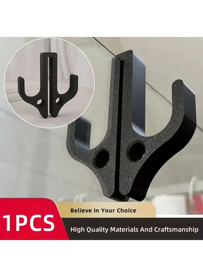Black Heavy Duty Shower Door Hook No Drill Bathroom Organizer Towel Holder - Image 1