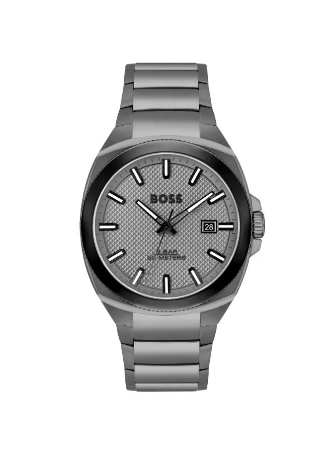 بوس Men's Quartz Watch, Grey Dial, Grey Stainless Steel Strap