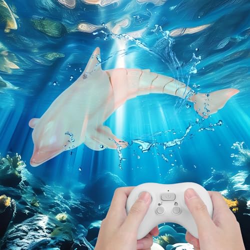 GearRoot Remote Control Dolphin Toys for Kids 24G High Simulation Oceanic RC Dolphins Fish Toys for Swimming Pool Bathroom 2x600mAh RC Boat Water Toy Great for 6 Year olds Boys Girls Kids Pink - Image 1