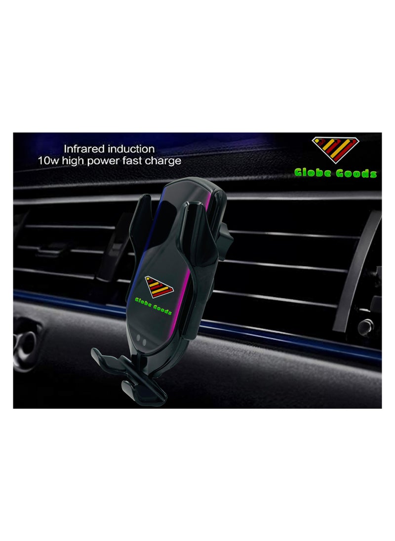 GLOBE GOODS Wireless Car Charger 10W, Clamping Wireless Charging Mobile Phone Holder for Auto Windshield Dashboard Air Vent for iPhone 15 14 13 12 11 10 X Pro Max Samsung S23 S22 S21 S20 Galaxy Xiaomi Mi  - Image 3