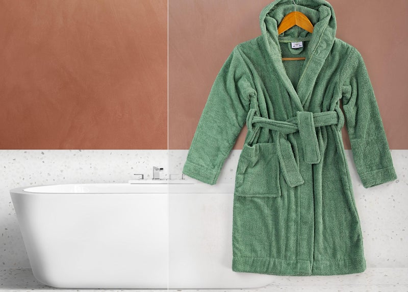 Egyptian Kids Bathrobe in Pistachio (Pistachio Green) - 100% Cotton, Quick-Dry - Soft and Absorbent for Home and Beach Use