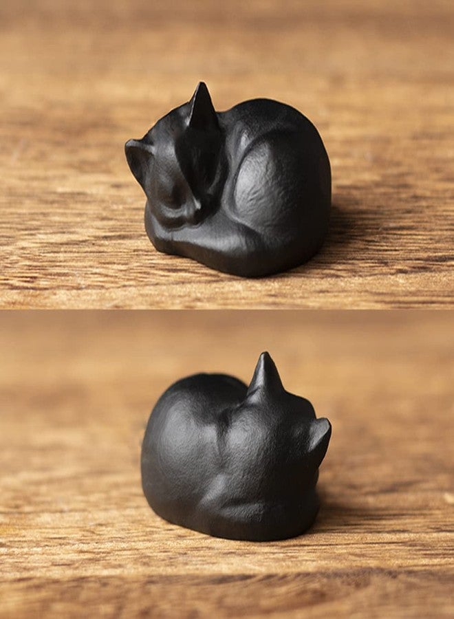 OwMell Tiny Sleeping Cat Statue Hand-Carved Healing Stone Gemstone Little Kitten Statue Figurine 2" - Black Obsidian - Image 3