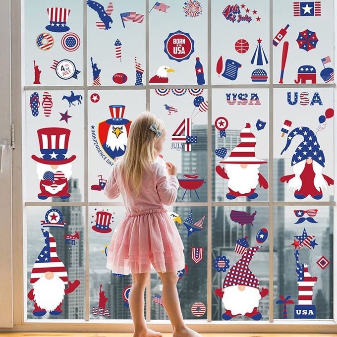 FLAG PVC WALL STICKERS 4TH OF JULY DECORATIONS 9 SHEETS PATRIOTIC WINDOW ART DECALS GLASS SURFACE RECOMMENDED INDOOR OUTDOOR USAGE