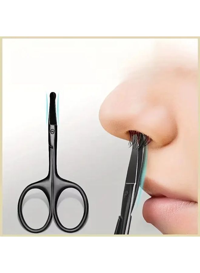 3pcs Round Head Stainless Steel Nose Hair Scissors For Eyebrows Beard Ears - Image 1