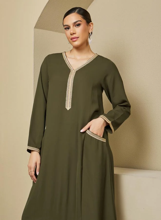 Styli Lace Insert Detail A-Line Jalabiya