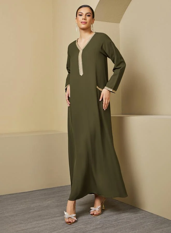 Styli Lace Insert Detail A-Line Jalabiya