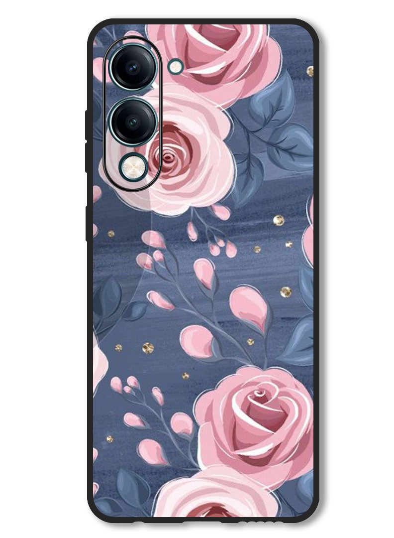 Theodor Case Compatible with Vivo Y29s Protection Shockproof Bumper Cover Roses & Leaves Pattern - Image 1