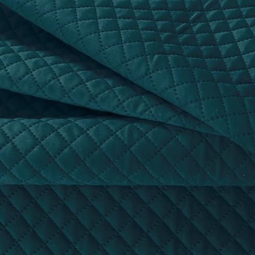 KINGLY Velvet Diwan Cover Set in Green Blue - Luxury Quilted Diwan Cover with Cushion and Bolster Covers for Home Décor - Image 3