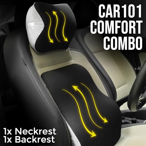 Car101 Orthopedic Memory Foam Backrest & Neckrest - Combo | Removable Breathable Mesh Covers | Ergonomic Lumbar & Cervical Support Cushion | Adjustable Straps for Secure Fit - Image 4