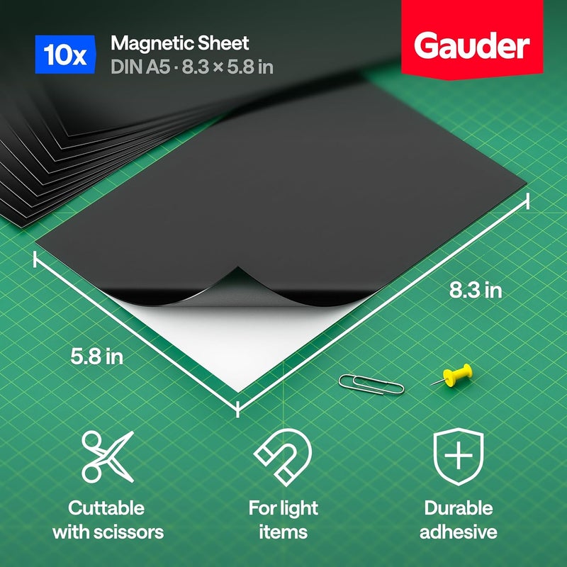 GAUDER Self-Adhesive Magnetic Sheet - Cut Out Magnetic Film for Photos, DIY and Signs - Adhesive Magnet for Home, School and Office (10 Pieces - DIN A5-210 x 148 mm) - Image 3
