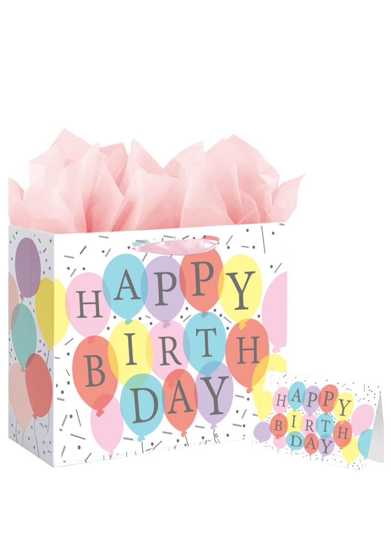 Generic 13" large happy birthday gift bag with tissue paper and card for girls kids women birthday 