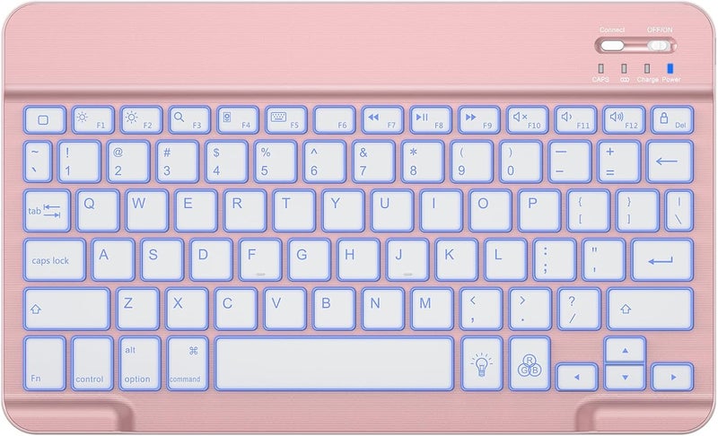 Omoton Bluetooth Keyboard, Wireless Rechargeable Keyboard for iPad, iPad Pro, iPad mini/Air with Illuminated LED (Rose Gold) - Image 4