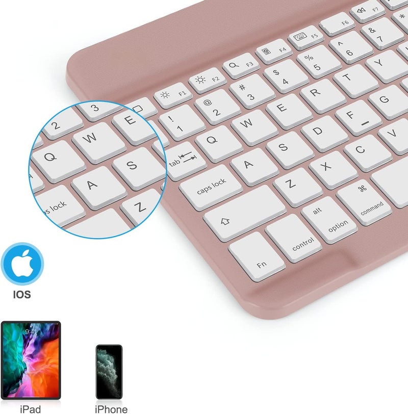 Omoton Bluetooth Keyboard, Wireless Rechargeable Keyboard for iPad, iPad Pro, iPad mini/Air with Illuminated LED (Rose Gold) - Image 2