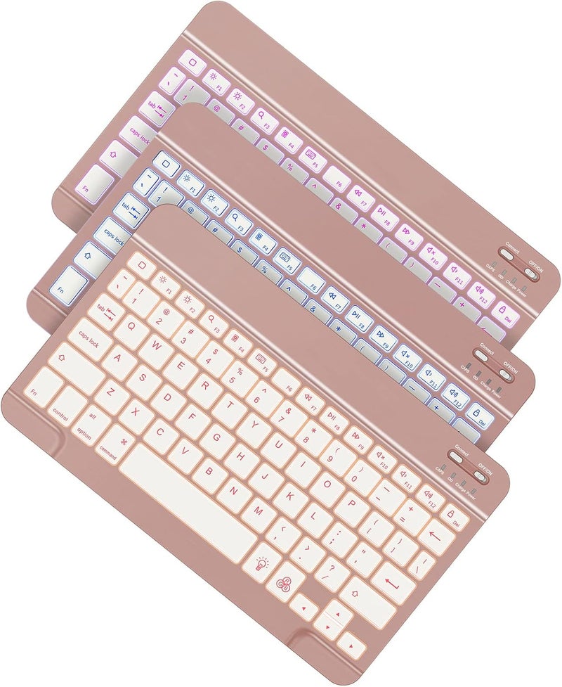 Omoton Bluetooth Keyboard, Wireless Rechargeable Keyboard for iPad, iPad Pro, iPad mini/Air with Illuminated LED (Rose Gold) - Image 1