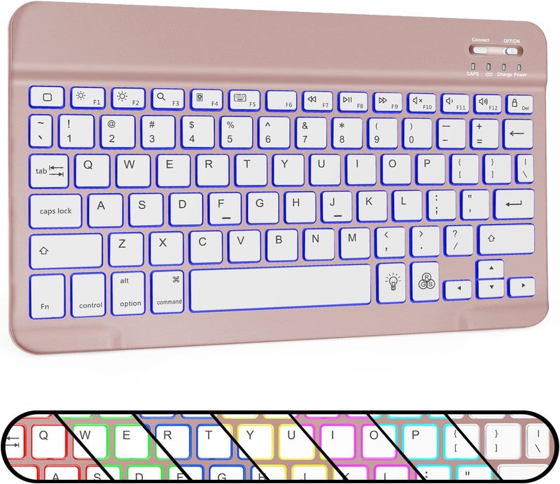 Omoton Bluetooth Keyboard, Wireless Rechargeable Keyboard for iPad, iPad Pro, iPad mini/Air with Illuminated LED (Rose Gold) - Image 3